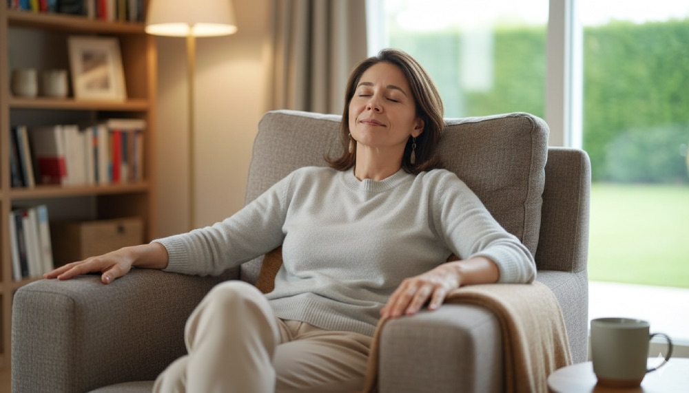 kobieta siedzi w fotelu
